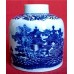 Staffordshire Pearlware Cylindrical Tea Canister, Printed with Blue 'Oriental scenes', c1795